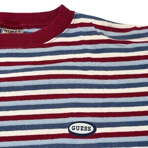 Vintage 90s Y2K GUESS JEANS USA Red Striped T-Shirt Youth Boys XL